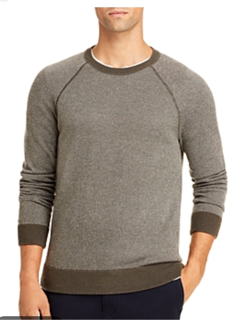 Vince cashmere wool blend Crewneck Sweater in Olive with Dark Trim large